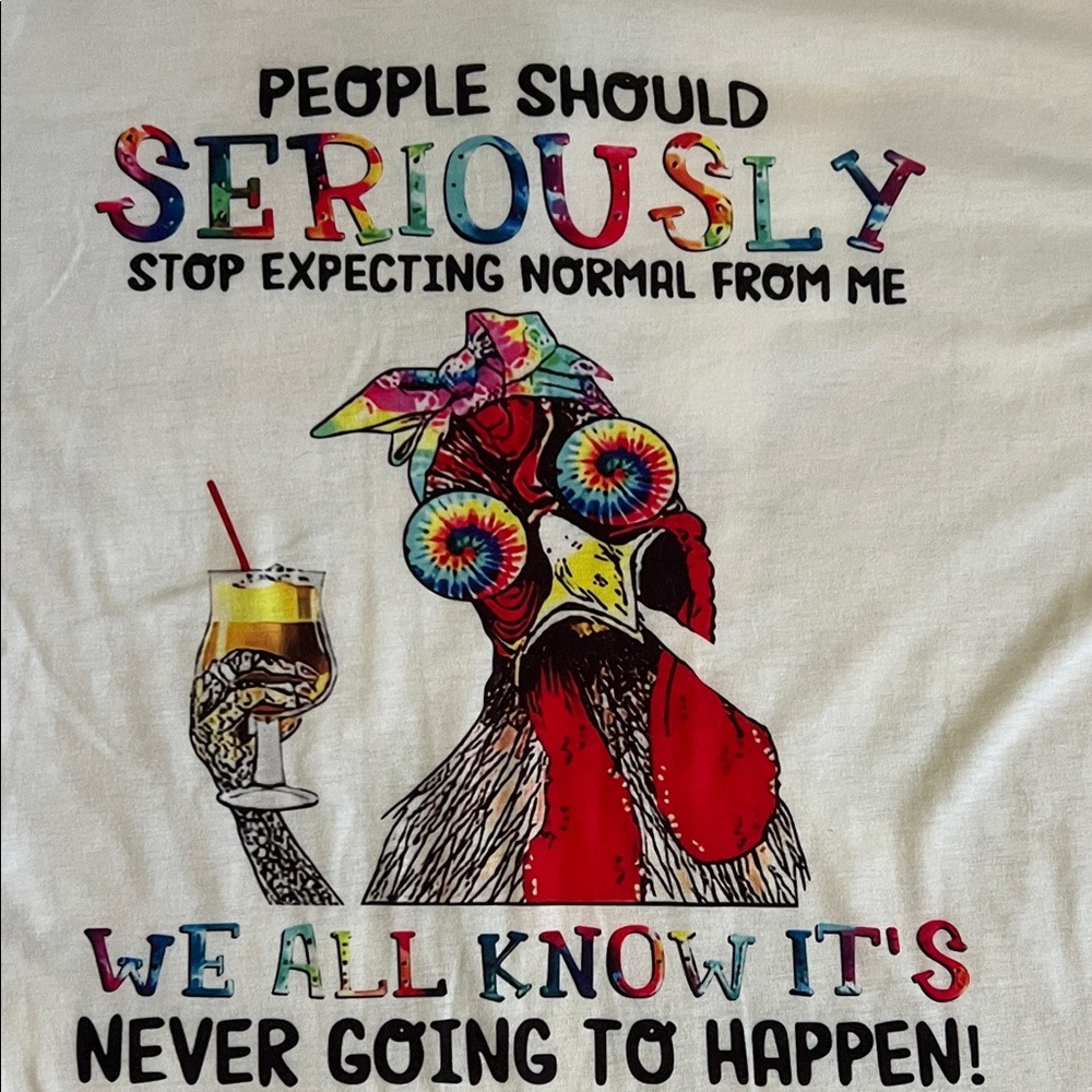 White Graphic T-Shirt with Colorful chicken Design